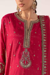 3 Piece Embroidered Raw Silk Suit