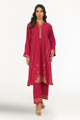Cotton Silk Embroidered Co-Ord Set With Block Printed