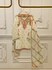 3 Piece - Pure Embroidered Cotton Net Suit S112187