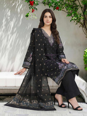 3 Piece Lawn Slub Suit- Embroidered (Pret)