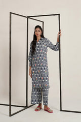 Cross Slub Printed With Embroidered Co-Ord Set