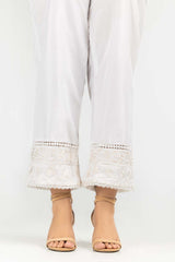 White Embroidered Indian Raw Silk Trousers TR-21-107
