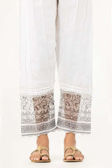 White Screen Printed Raw Silk Pants