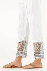 White Screen Printed Raw Silk Pants