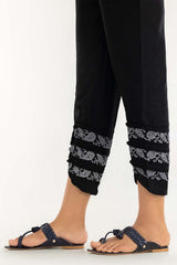 Black Screen Printed Raw Silk Pants