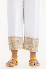 White Embroidered Raw Silk Pants