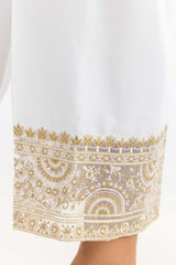 White Embroidered Raw Silk Pants