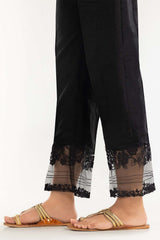 Black Embroidered Raw Silk Pants
