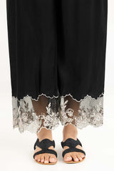 Black Embroidered Raw Silk Trousers