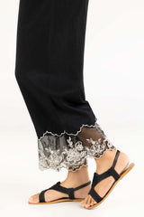 Black Embroidered Raw Silk Trousers