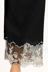 Black Embroidered Raw Silk Trousers