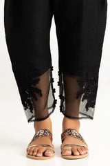 Black Embroidered Raw Silk Trousers