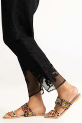 Black Embroidered Raw Silk Trousers