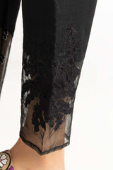 Black Embroidered Raw Silk Trousers