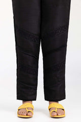 Black Embroidered Raw Silk Trouser