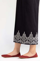 Black Screen Printed Raw Silk Trousers