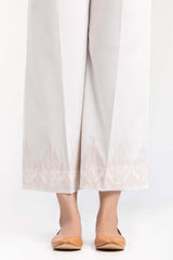 White Screen Printed Raw Silk Trousers