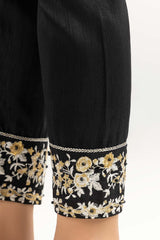 Black Raw Silk Embroidered Trousers