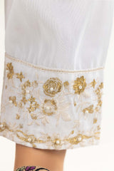 Off White Raw Silk Embroidered Trousers