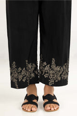 Black Raw Silk Screen Printed Trousers