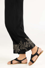 Black Raw Silk Screen Printed Trousers