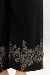 Black Raw Silk Screen Printed Trousers