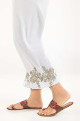 Off White Raw Silk Screen Printed Trousers