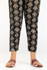 Black Raw Silk Screen Printed Trousers
