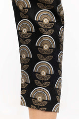 Black Raw Silk Screen Printed Trousers