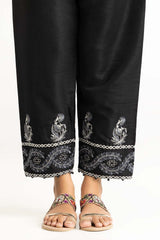 Black Raw Silk Embroidered Trousers