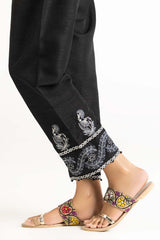 Black Raw Silk Embroidered Trousers