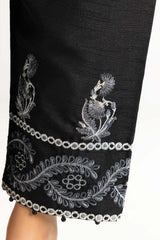 Black Raw Silk Embroidered Trousers