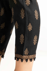 Black Raw Silk Screen Printed Trousers