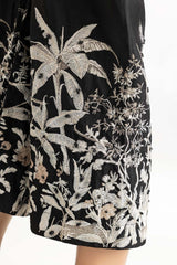 Black Raw Silk Embroidered Trousers
