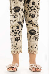 Beige Khaddar Screen Print Trousers