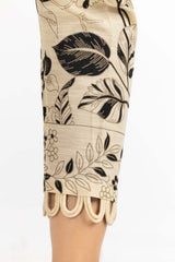 Beige Khaddar Screen Print Trousers
