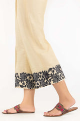Beige Khaddar Embroidered Trousers