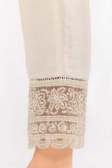 White Raw Silk Embroidered Trousers