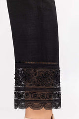 Black Raw Silk Embroidered Trousers