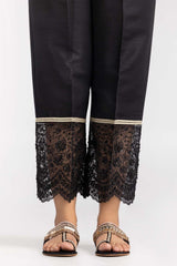 Black Raw Silk Embroidered Trousers