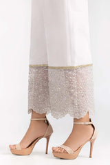 White Raw Silk Embroidered Trousers