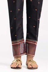 Black Embroidered Raw Silk Trousers