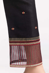 Black Embroidered Raw Silk Trousers