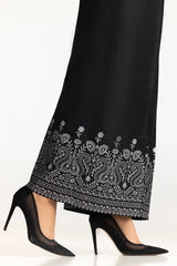 Black Rawsilk Block Printed Trouser