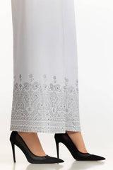 White Rawsilk Block Printed Trouser