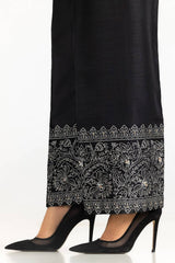 Black Rawsilk Block Printed Trouser