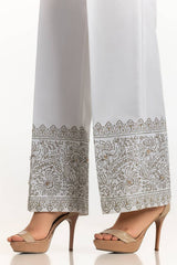 White Rawsilk Block Printed Trouser