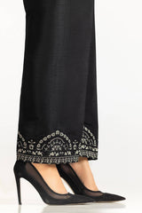 Black Rawsilk Embroidered Trouser