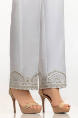 White Rawsilk Embroidered Trouser