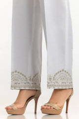 White Rawsilk Embroidered Trouser